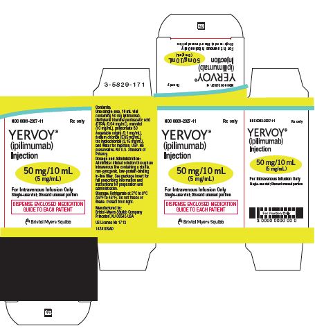 yervoy(ipilimumab)美国官方包装标签示意(来源:DailyMed;非当地实物包装,标签规格不构成用药建议)